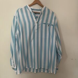 Rail Riders Men's Safe Passage Shirt XL Wide Blue Stripe Coastal Vacation Resort